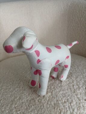 PINK Victoria's Secret White Plush Dog Toy with Pink Polka Dots